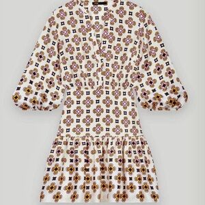 Maje White and Purple Patterned Long Sleeve Dress